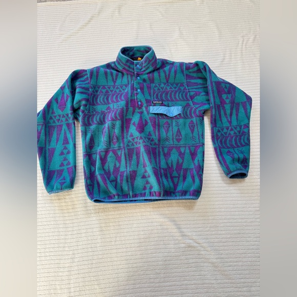 Patagonia Geometric Blue and Purple Zip Up Sweater